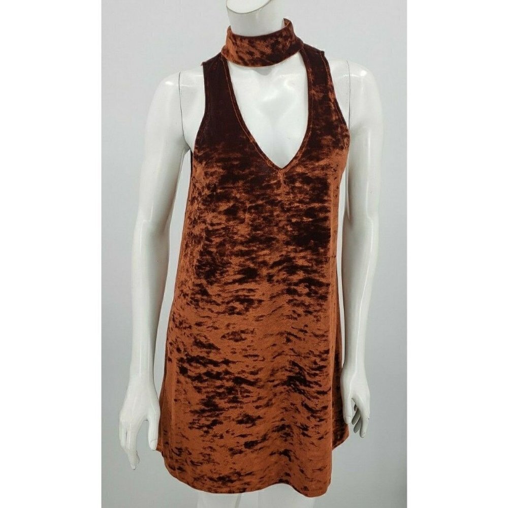 Show Me Your Mumu Friday Choker Dress Small Copper Rust Velvet
